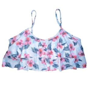 🇺🇸 Flounce Swimsuit Top White And Pink Floral